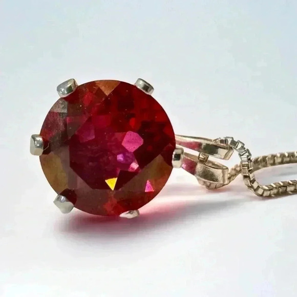 Vintage Estate Ruby Solitaire Sterling Silver Necklace Pendant - Picture 2 of 7